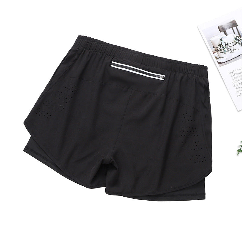 Fake Two Piece Double Layer Sports Shorts, Quick Drying, Breathable, Anti Glare Running, Training, Fitness Shorts, Summer Mens