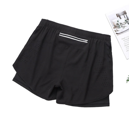 Fake Two Piece Double Layer Sports Shorts, Quick Drying, Breathable, Anti Glare Running, Training, Fitness Shorts, Summer Mens