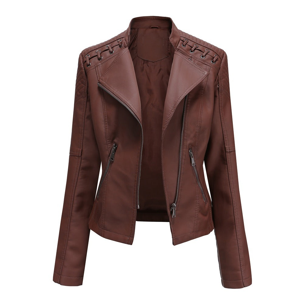 PU-leren korte slim fit damesjack met ritssluiting