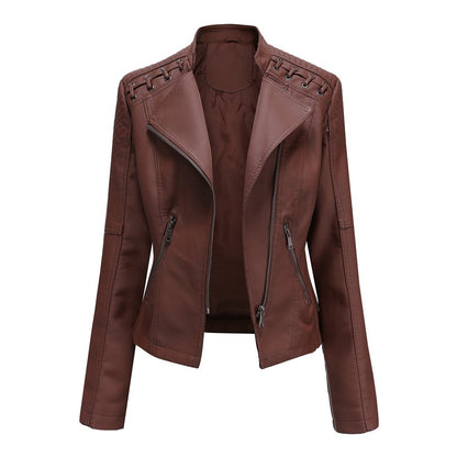 PU-leren korte slim fit damesjack met ritssluiting