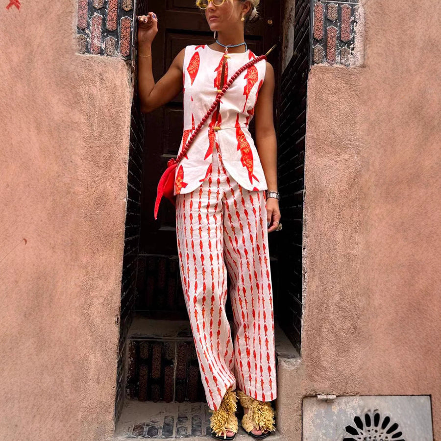Vest and Long Pants Printed Set