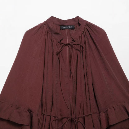 Elegant Fitted Simple Versatile Ruffle Belted Design Dress