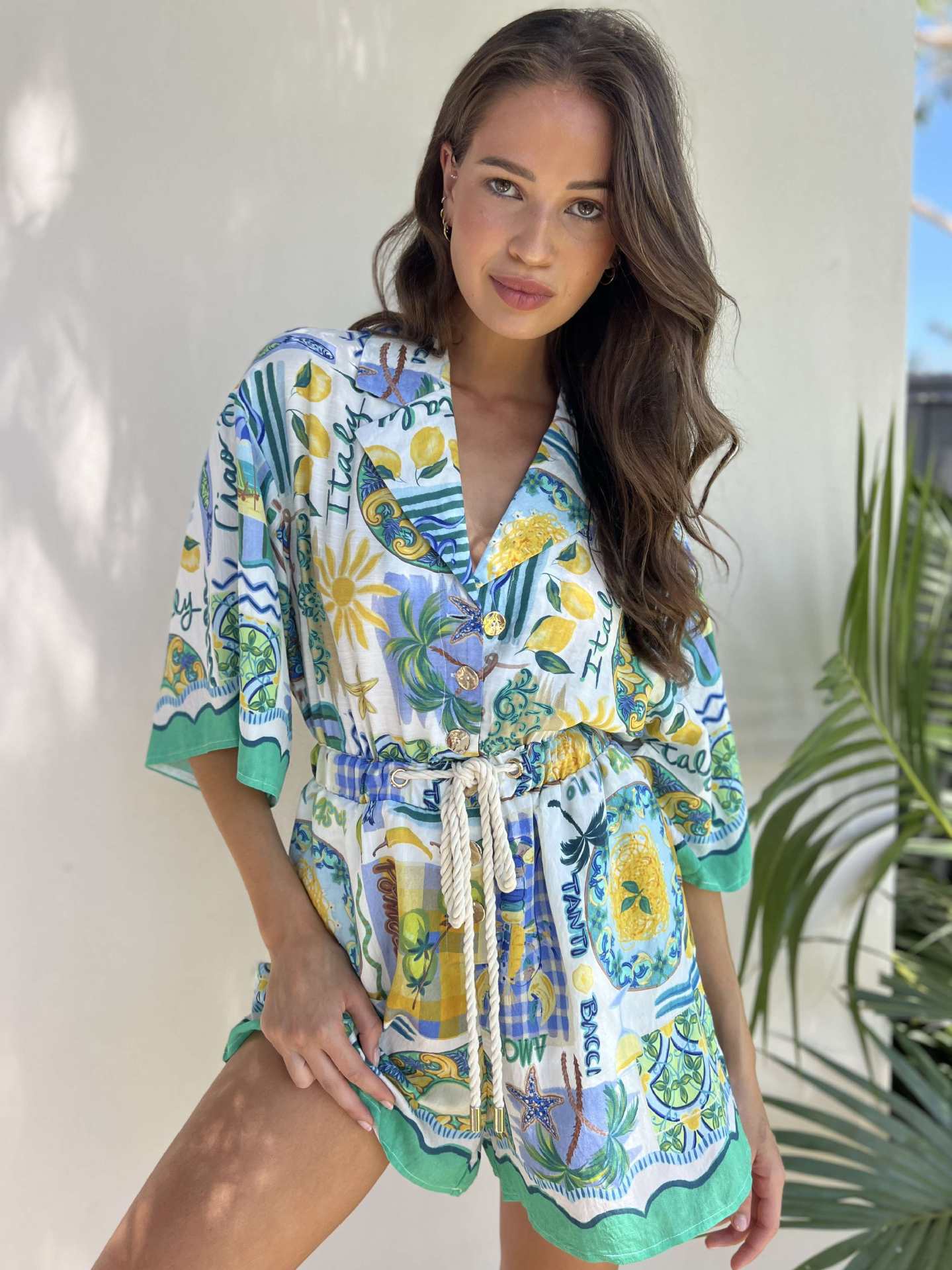 Printed strap lace jumpsuit