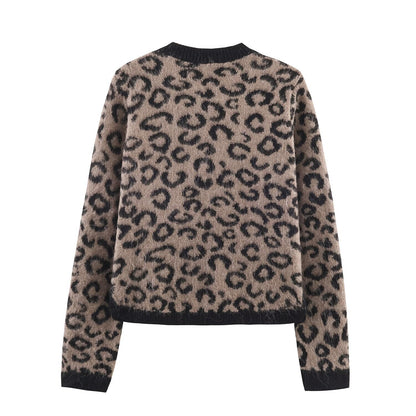 Gebreide jacquard open vest met dierenprint