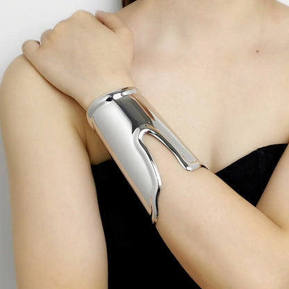Punk Metal Smooth Wide Long Open Bracelet Exaggerated Gap Geometric Large Cuff Bangle Jewelry for Women Men