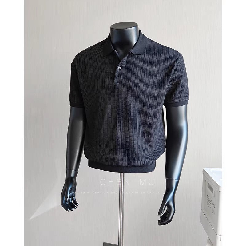 Polo Shirt Men's Short Sleeve Henley Collar Embossed T-Shirt