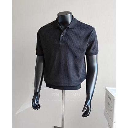 Polo Shirt Men's Short Sleeve Henley Collar Embossed T-Shirt