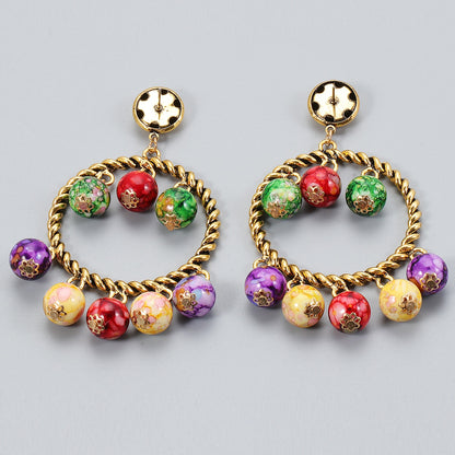 New Designer Beaded Ball Drop Dangle Earrings Jewelry Exquisite Ethnic Handmade Big Circle Earrings Women