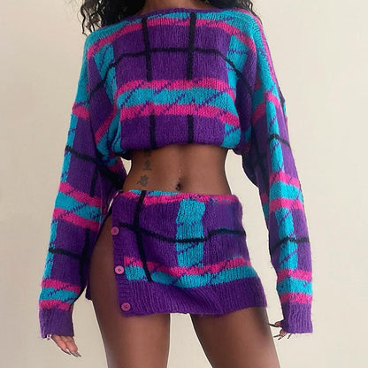 Modieuze gebreide set of apart met ribbels en ruitpatroon voor dames