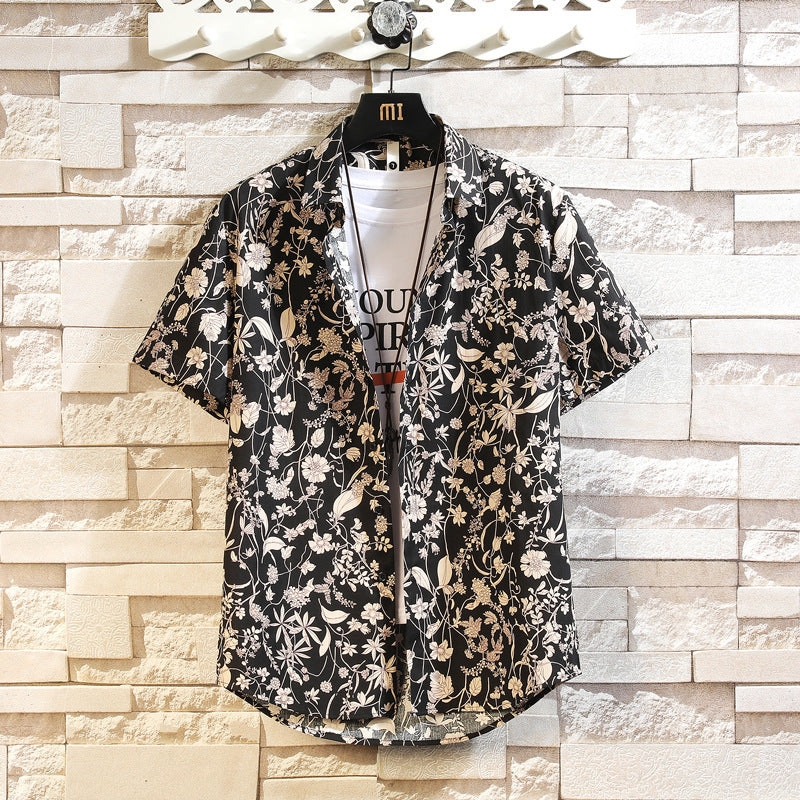 Cotton Men's  Trend Casual Floral Multi-color Beach Short Sleeve Shirt Wholesale
