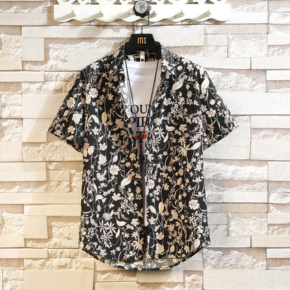 Cotton Men's  Trend Casual Floral Multi-color Beach Short Sleeve Shirt Wholesale