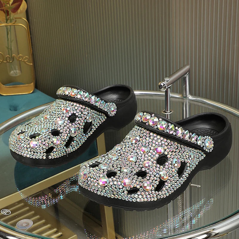 Luxe Europese handgemaakte zomerslippers voor dames versierd met strasssteentjes
