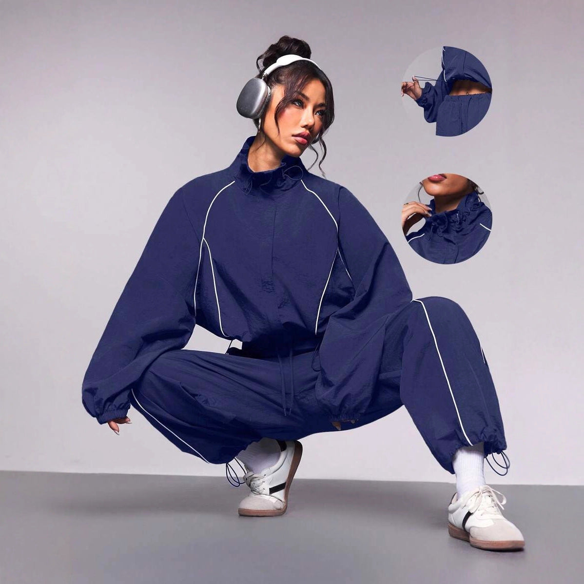 Drawstring sports jacket long pants set two-piece set