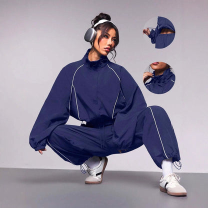 Drawstring sports jacket long pants set two-piece set