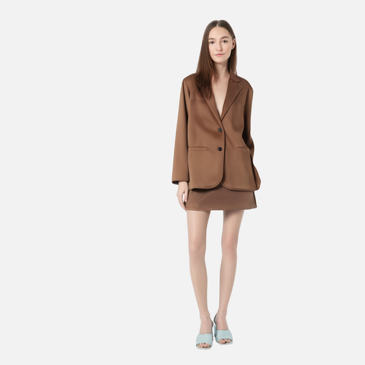 Imitatie-suède blazer en korte rok tweedelige set