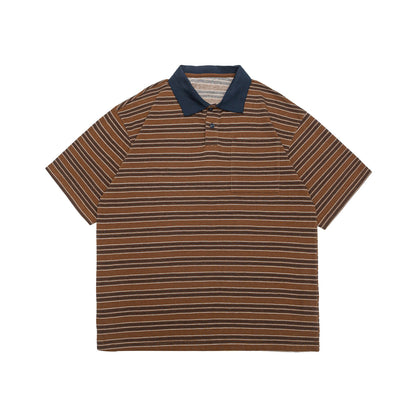 Color blocking striped polo short sleeved shirt