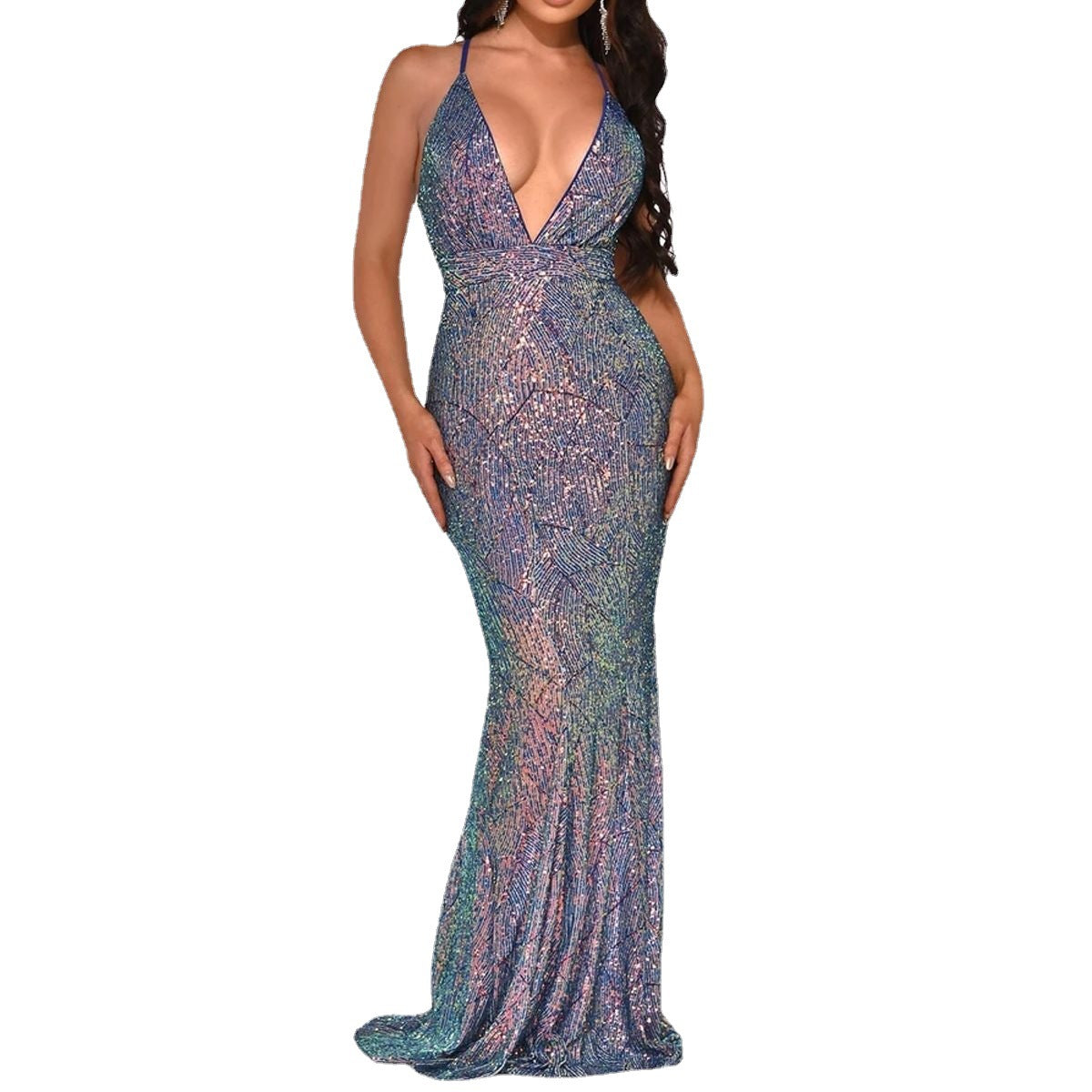 Jurk met pailletten in kleurverloop en jarretels elegante stijlvolle avondjurk