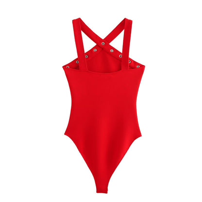 Summer fashion short sexy women's hanging neck shaping elastic jumpsuit