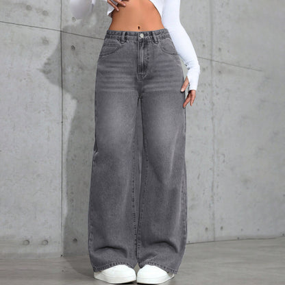Retro grijze jeans met wijde pijpen voor dames