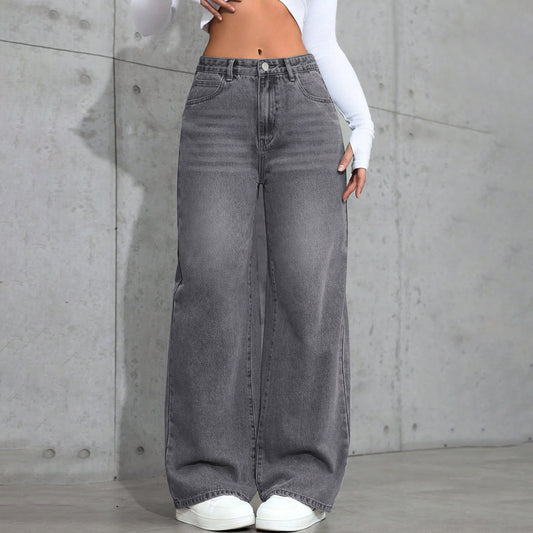 Retro grijze jeans met wijde pijpen voor dames