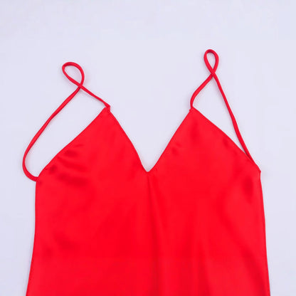 Silk textured lingerie style backless camisole dress