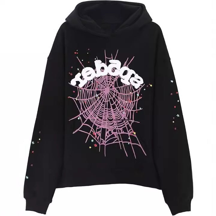 Style Hooded Sweatshirt with Pattern, Unisex Hip Hop Sports Shirt, Casual Spider Web Loose Harajuku Pullover