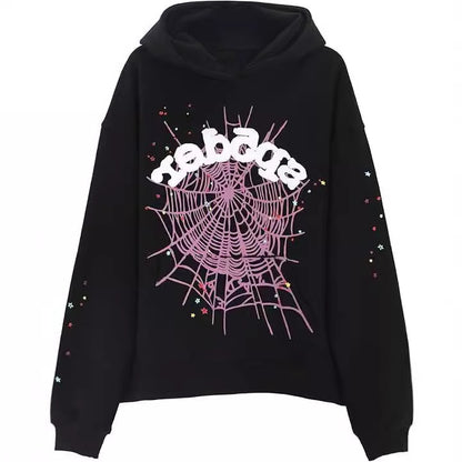 Style Hooded Sweatshirt with Pattern, Unisex Hip Hop Sports Shirt, Casual Spider Web Loose Harajuku Pullover