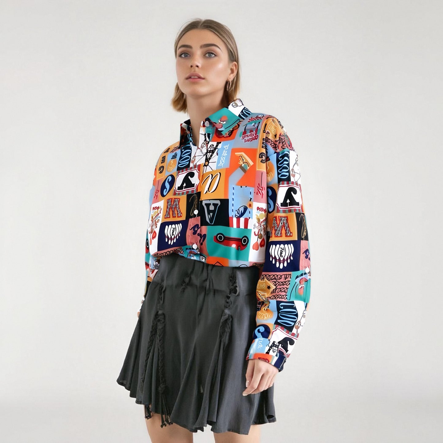 Flower shirt for women, retro Hong Kong style, new style for outerwear, plus size, fat mm, loose Korean version, versatile long