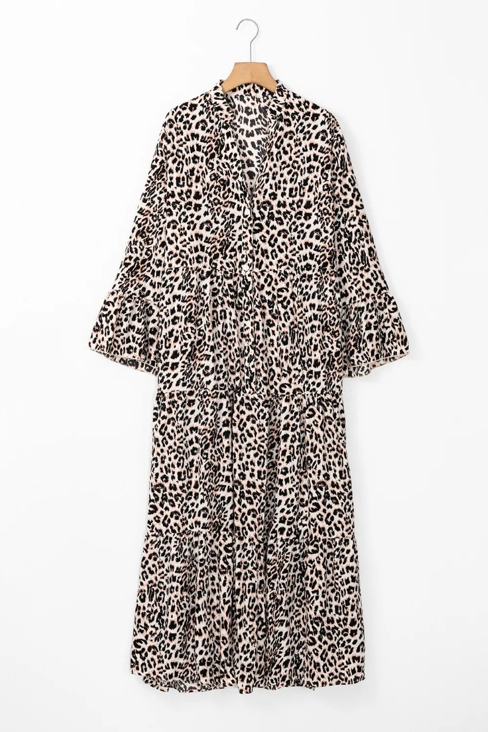 Maxi-jurk met lange mouwen en luipaardprint en inkepingen