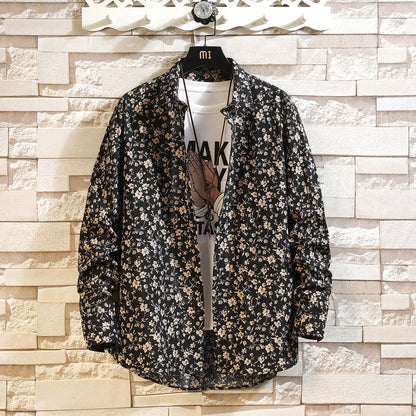 Cotton Men's Casual Multi-color Long-sleeve Floral Shirt