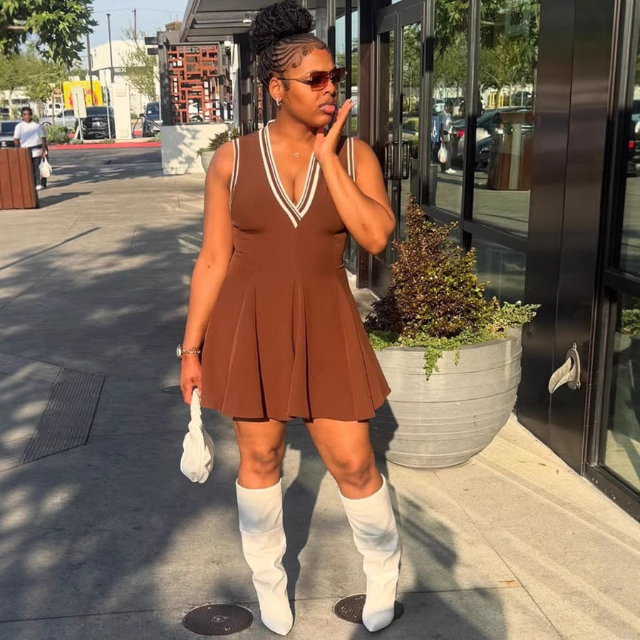 Fashion Women's Dress, Sexy Ruffle Sleeveless Backless Dress