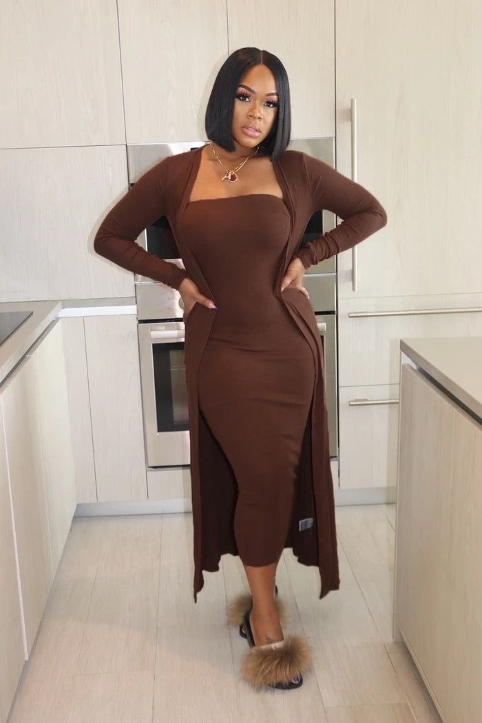Two piece set of strapless women's dress and jacket