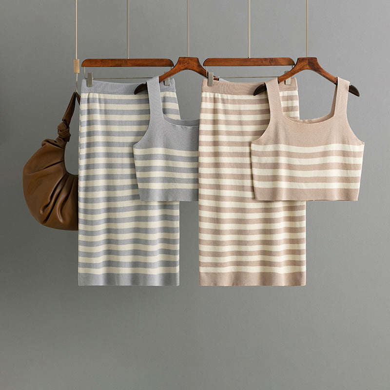 2-delige set midi-rok en crop top met strepen