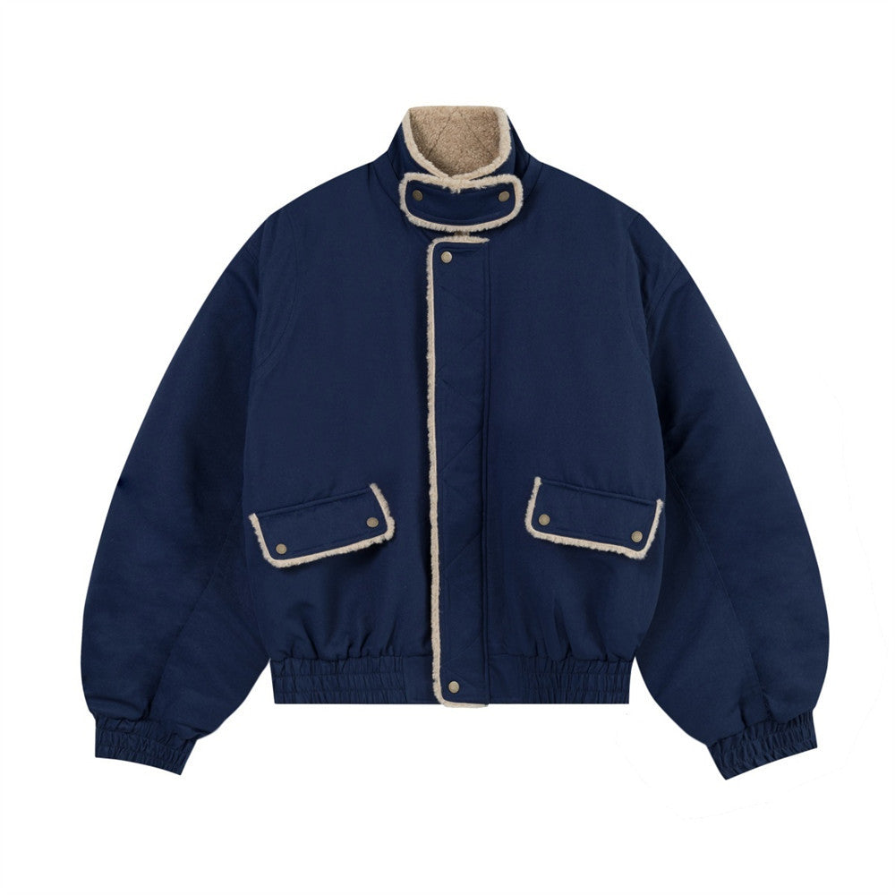 Hoge hals  katoenen jacket met teddy voering