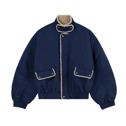 Hoge hals  katoenen jacket met teddy voering