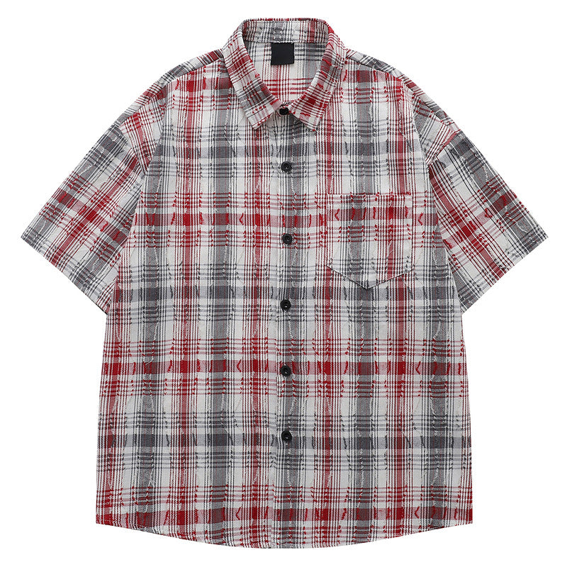 Plaid Couple Shirt Unisex Summer Short Sleeve Loose Casual Outerwear