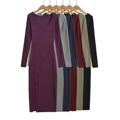 Chic Long Dress for Autumn,  Spicy Pure Desire Style, Fitted Waist, Bodycon Dress for Women