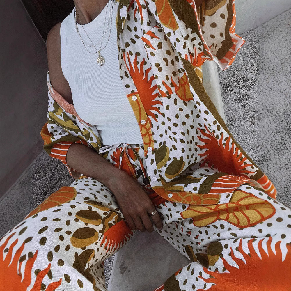 Short sleeved printed pants two-piece set