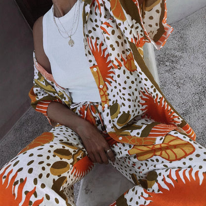 Short sleeved printed pants two-piece set