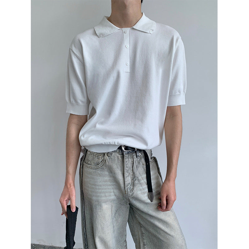 Gebreid poloshirt met korte mouwen voor heren