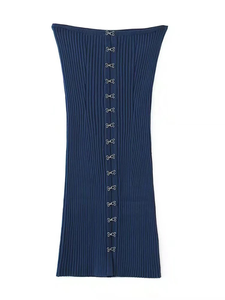 Autumn Winter Fashion Original Design Metal Buckle Knitted Shoulder Sleeve Short Dresses Two-piece Sets Women