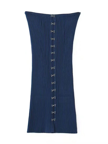 Autumn Winter Fashion Original Design Metal Buckle Knitted Shoulder Sleeve Short Dresses Two-piece Sets Women