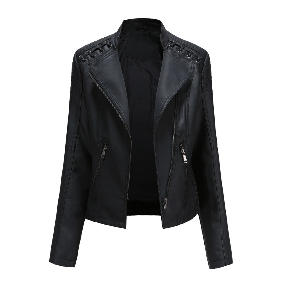 PU-leren korte slim fit damesjack met ritssluiting