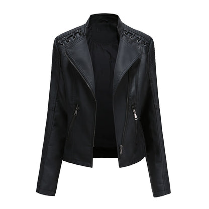 PU-leren korte slim fit damesjack met ritssluiting