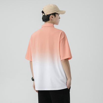 Grey gradient silk cotton lapel T-shirt for men
