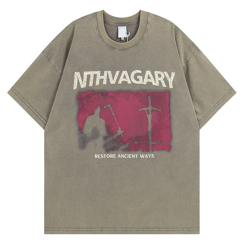 Washed Vintage  Sleeve Summer Retro Romantic T-Shirt