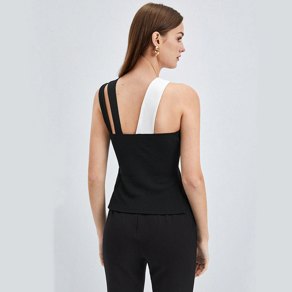 Trendy dames color-block top met gekruiste bandjes