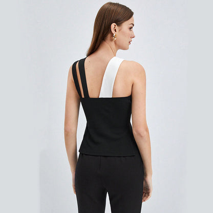 Trendy dames color-block top met gekruiste bandjes