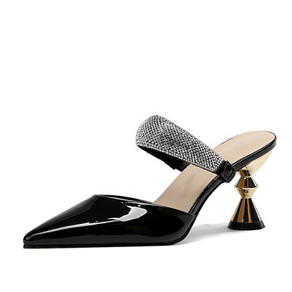 French sexy fashionable outer wear rhinestone sandals for women with pointed toe high heels