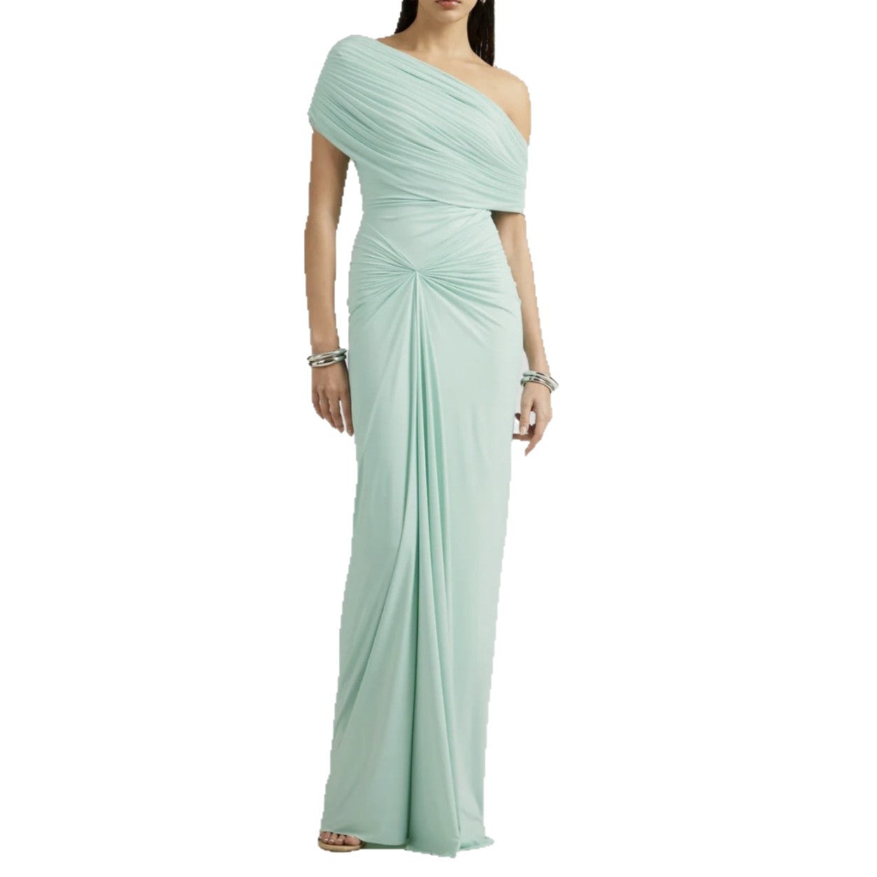 Chic Off-Shoulder Sleeveless High-Waisted Pleated Fitted Dress with Floor-Length Elegant Design